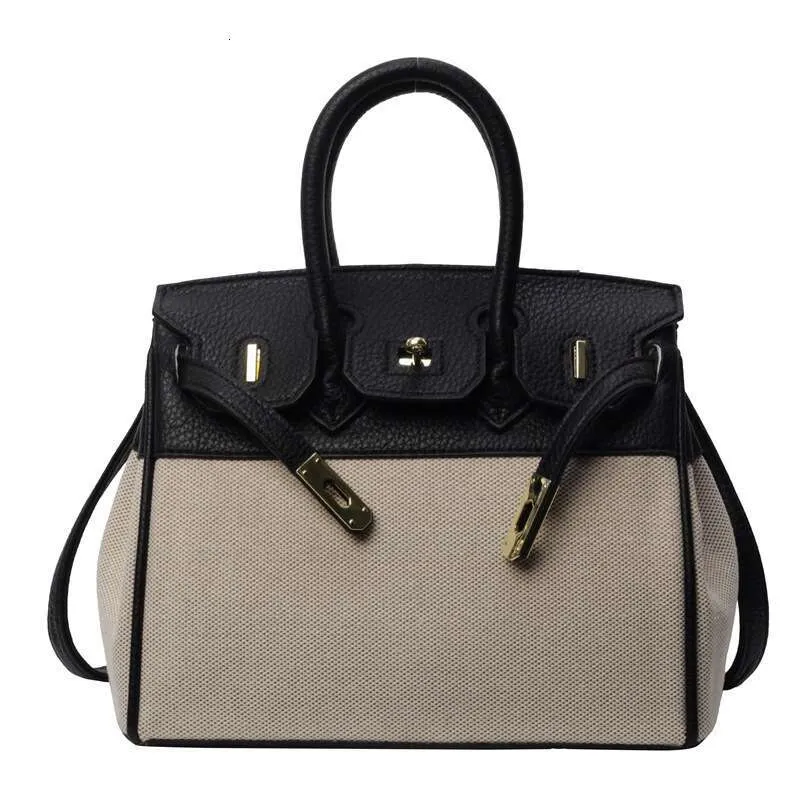 Women’s Premium Lychee Pattern Shoulder & Crossbody Tote Bag – Color Contrast Fabric, Large Capacity, Classic Commuting Handbag