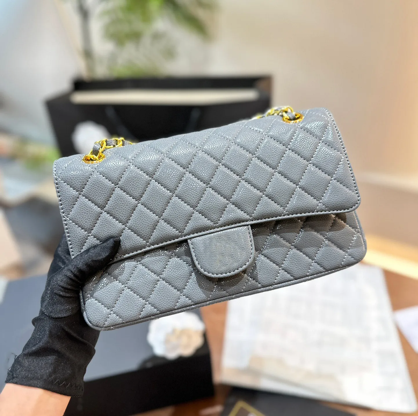 10A Luxury Double Flap Quilted Designer Bag – 25CM Caviar Lambskin Real Leather Classic Handbag - Image 7