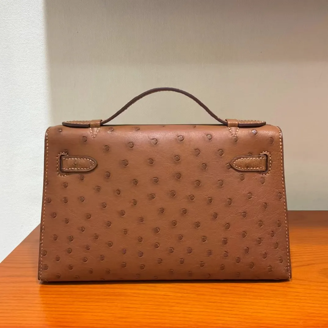 Luxury Handmade Designer Clutch – 22CM South African Ostrich Leather Pochette with 24K Gold & Platinum Hardware - Image 2