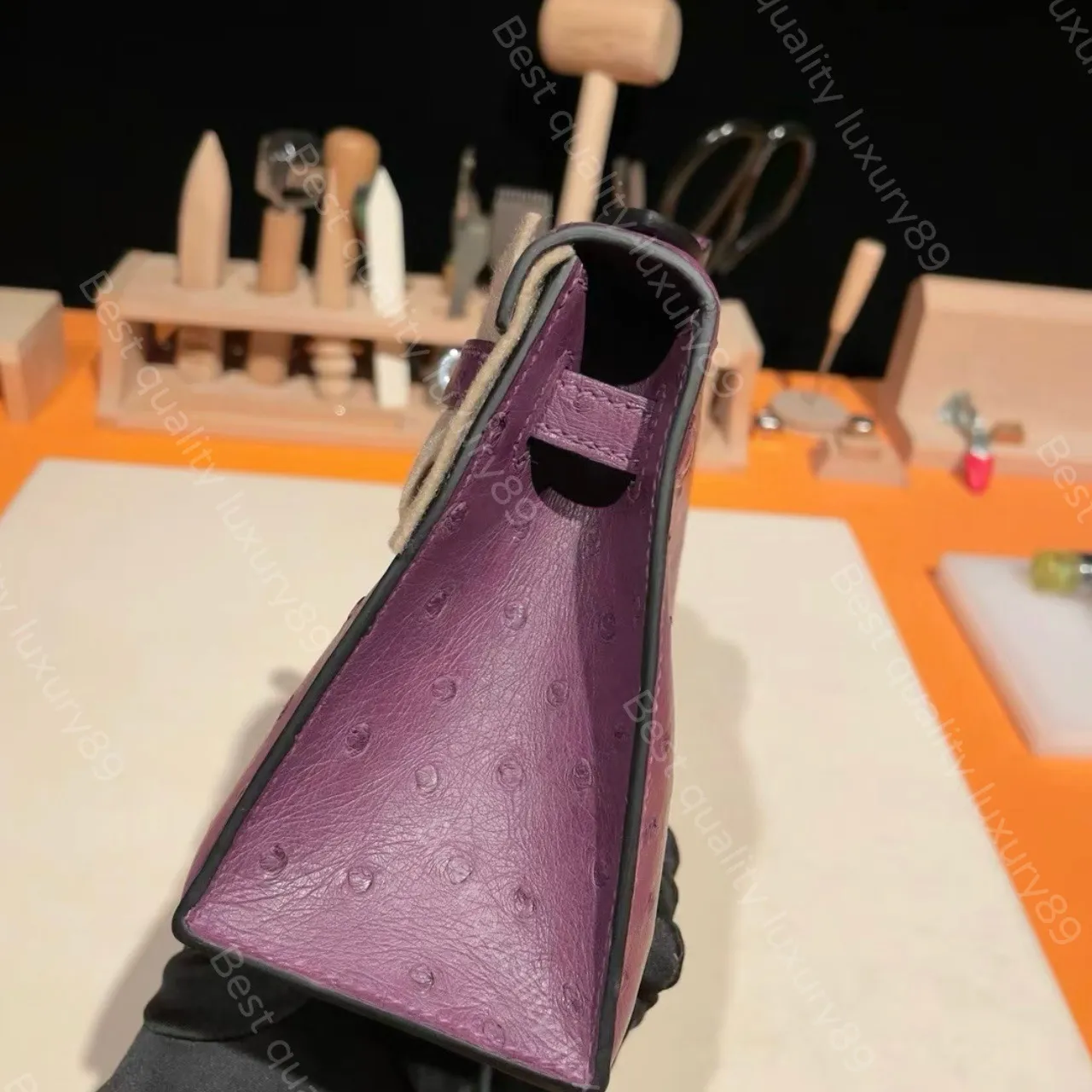 Luxury Handmade Designer Clutch – 22CM South African Ostrich Leather Pochette with 24K Gold & Platinum Hardware - Image 4