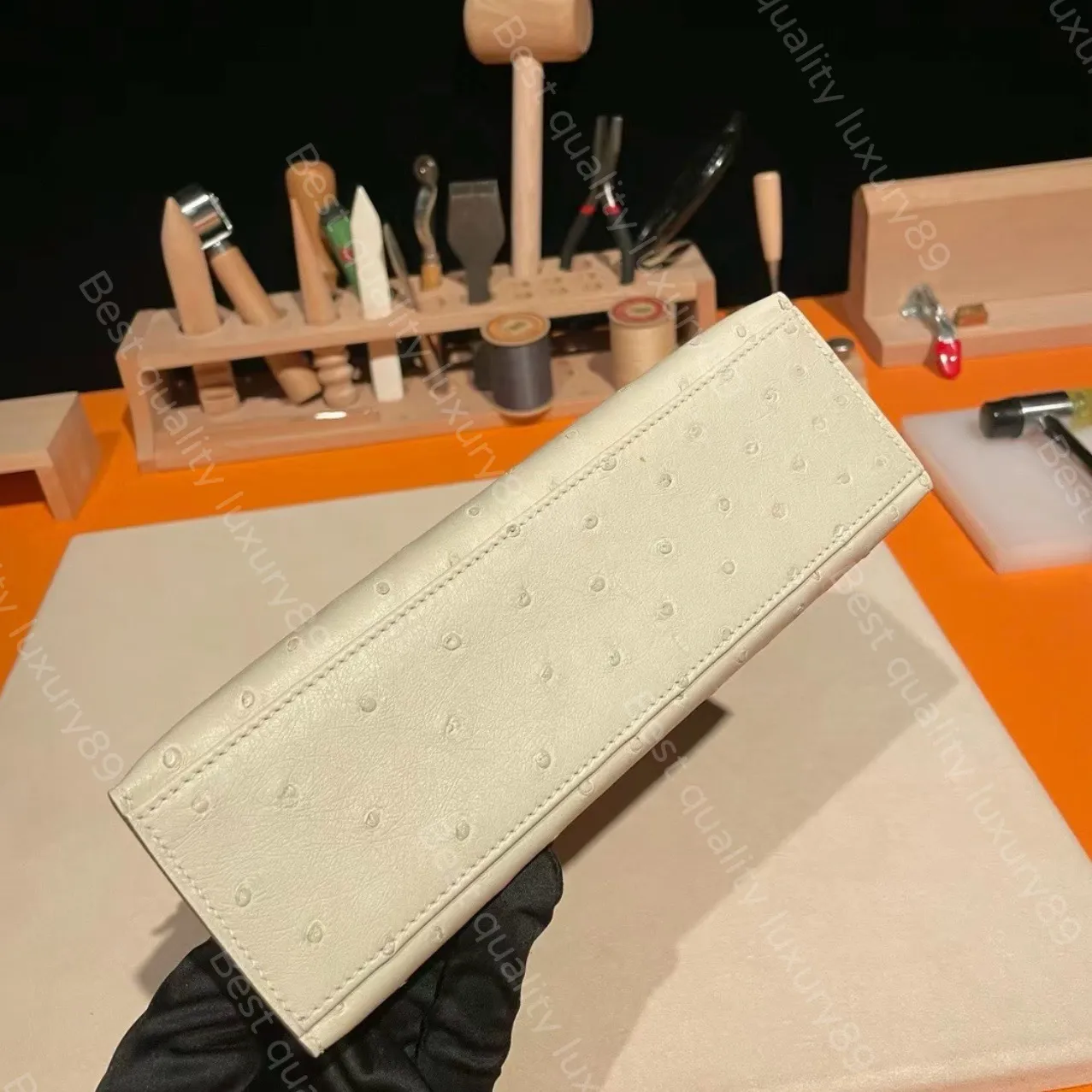 Luxury Handmade Designer Clutch – 22CM South African Ostrich Leather Pochette with 24K Gold & Platinum Hardware - Image 8