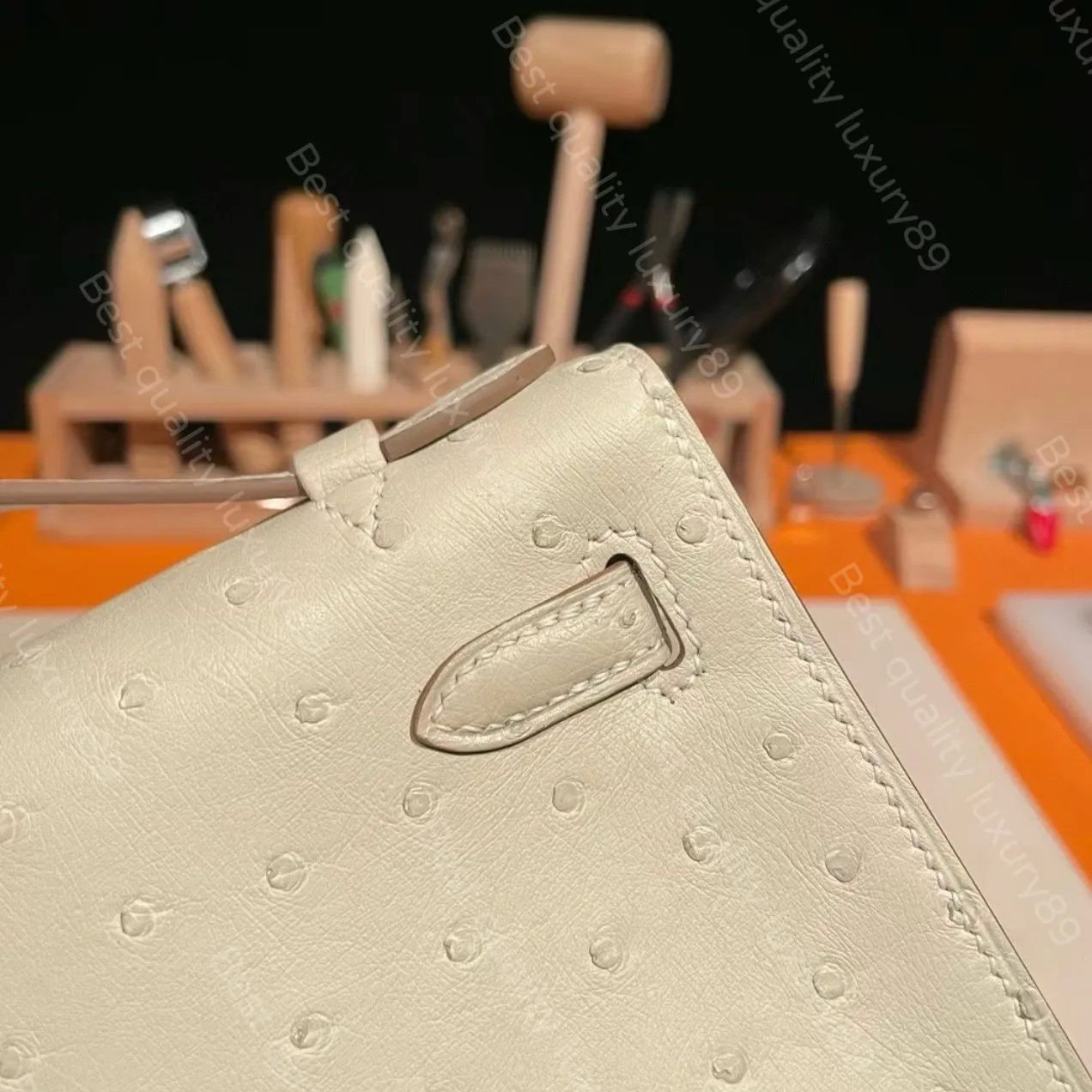 Luxury Handmade Designer Clutch – 22CM South African Ostrich Leather Pochette with 24K Gold & Platinum Hardware - Image 7