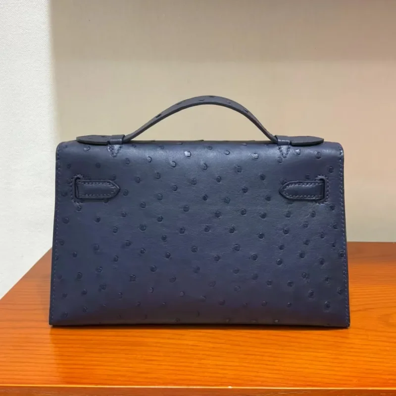 Luxury Handmade Designer Clutch – 22CM South African Ostrich Leather Pochette with 24K Gold & Platinum Hardware