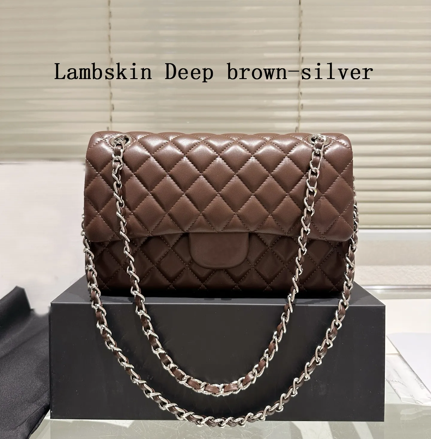 10A Luxury Double Flap Quilted Designer Bag – 25CM Caviar Lambskin Real Leather Classic Handbag - Image 13