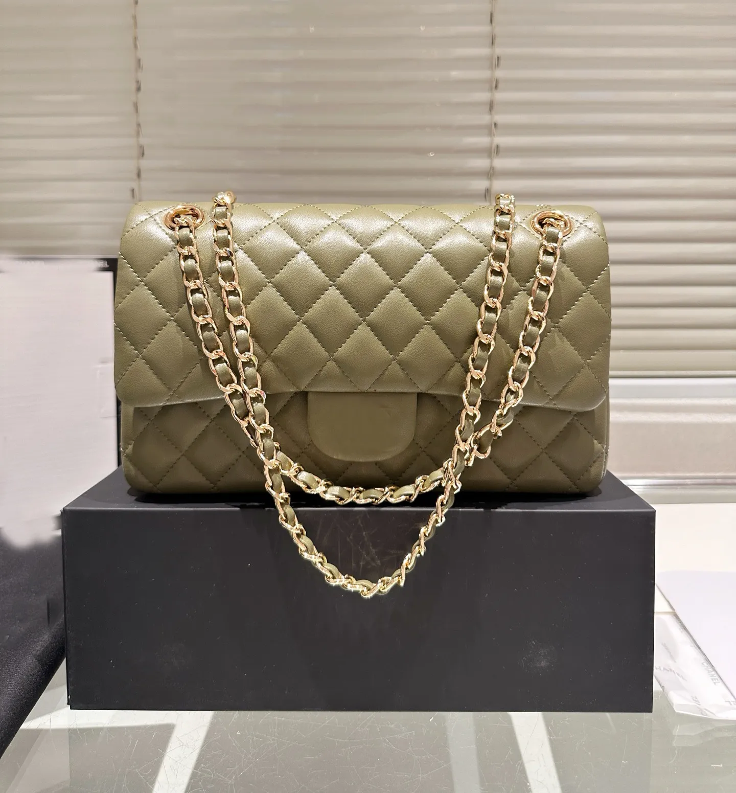 10A Luxury Double Flap Quilted Designer Bag – 25CM Caviar Lambskin Real Leather Classic Handbag - Image 15