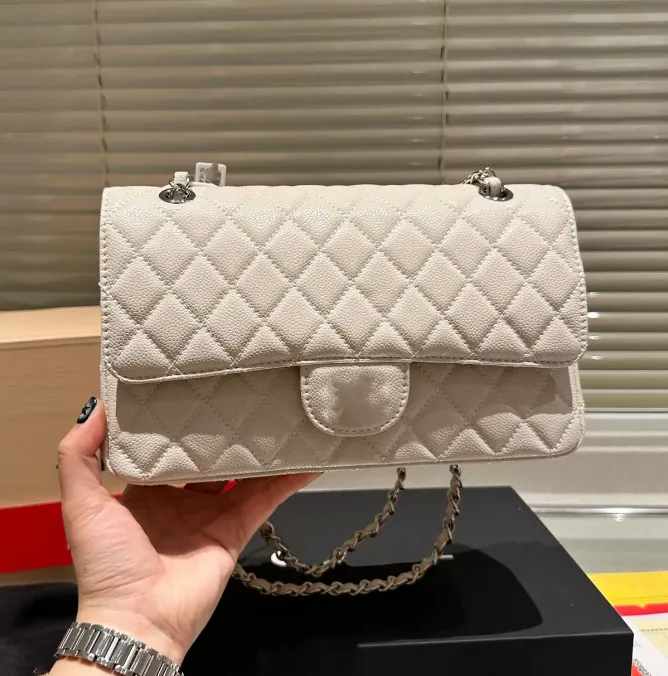 10A Luxury Double Flap Quilted Designer Bag – 25CM Caviar Lambskin Real Leather Classic Handbag - Image 22