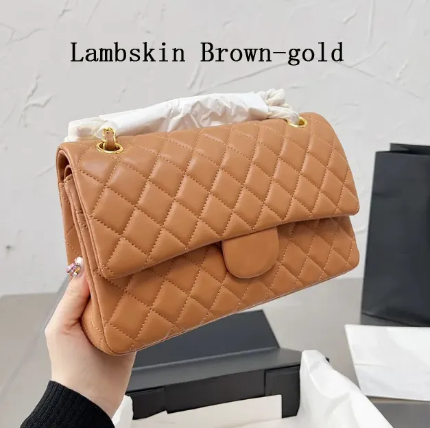 10A Luxury Double Flap Quilted Designer Bag – 25CM Caviar Lambskin Real Leather Classic Handbag - Image 16