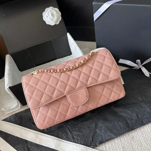 10A Luxury Double Flap Quilted Designer Bag – 25CM Caviar Lambskin Real Leather Classic Handbag - Image 3