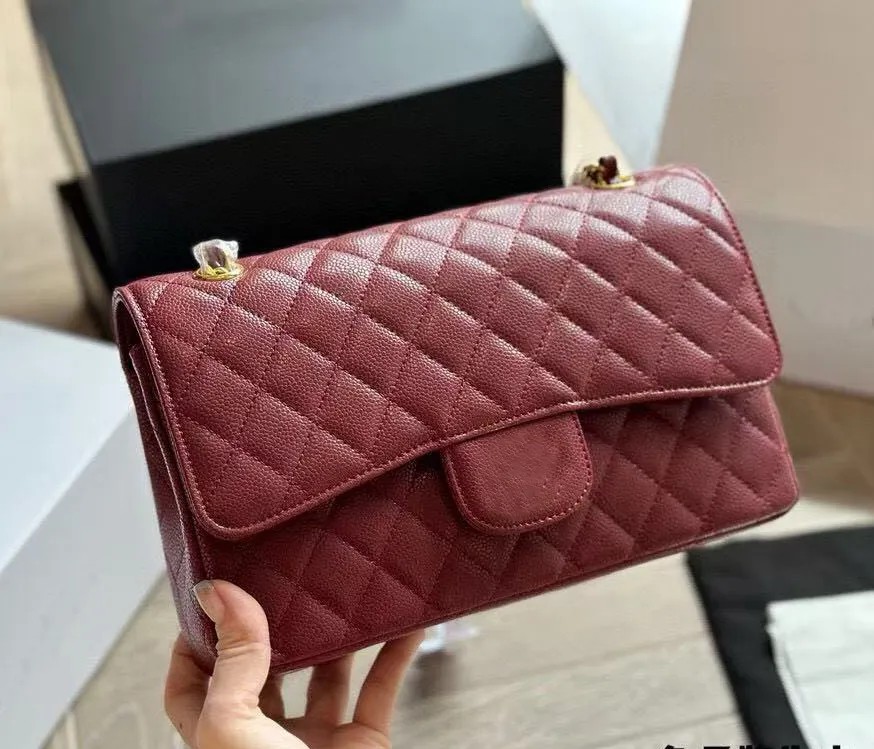 10A Luxury Double Flap Quilted Designer Bag – 25CM Caviar Lambskin Real Leather Classic Handbag - Image 6