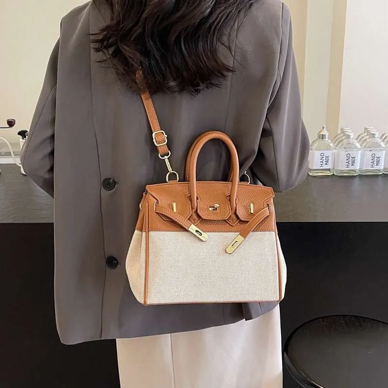 Women’s Premium Lychee Pattern Shoulder & Crossbody Tote Bag – Color Contrast Fabric, Large Capacity, Classic Commuting Handbag - Image 7