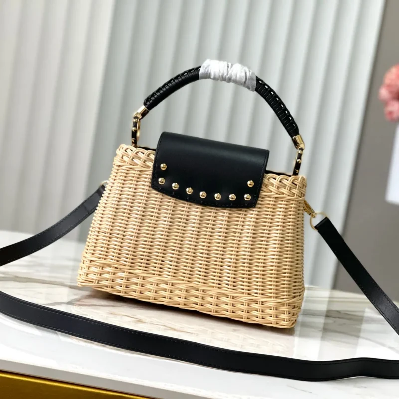 Luxury Hand-Woven Rattan Picnic Bag – Designer Crossbody & Shoulder Bag with Original Cowhide & 18K Gold Hardware (21cm / 27cm / 31cm)