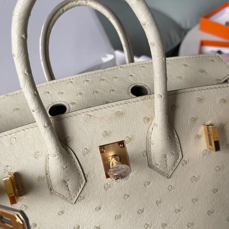 Luxury Handmade Ostrich Leather Handbag – 100% Genuine South African Skin with 24K Gold Hardware (25cm / 30cm)