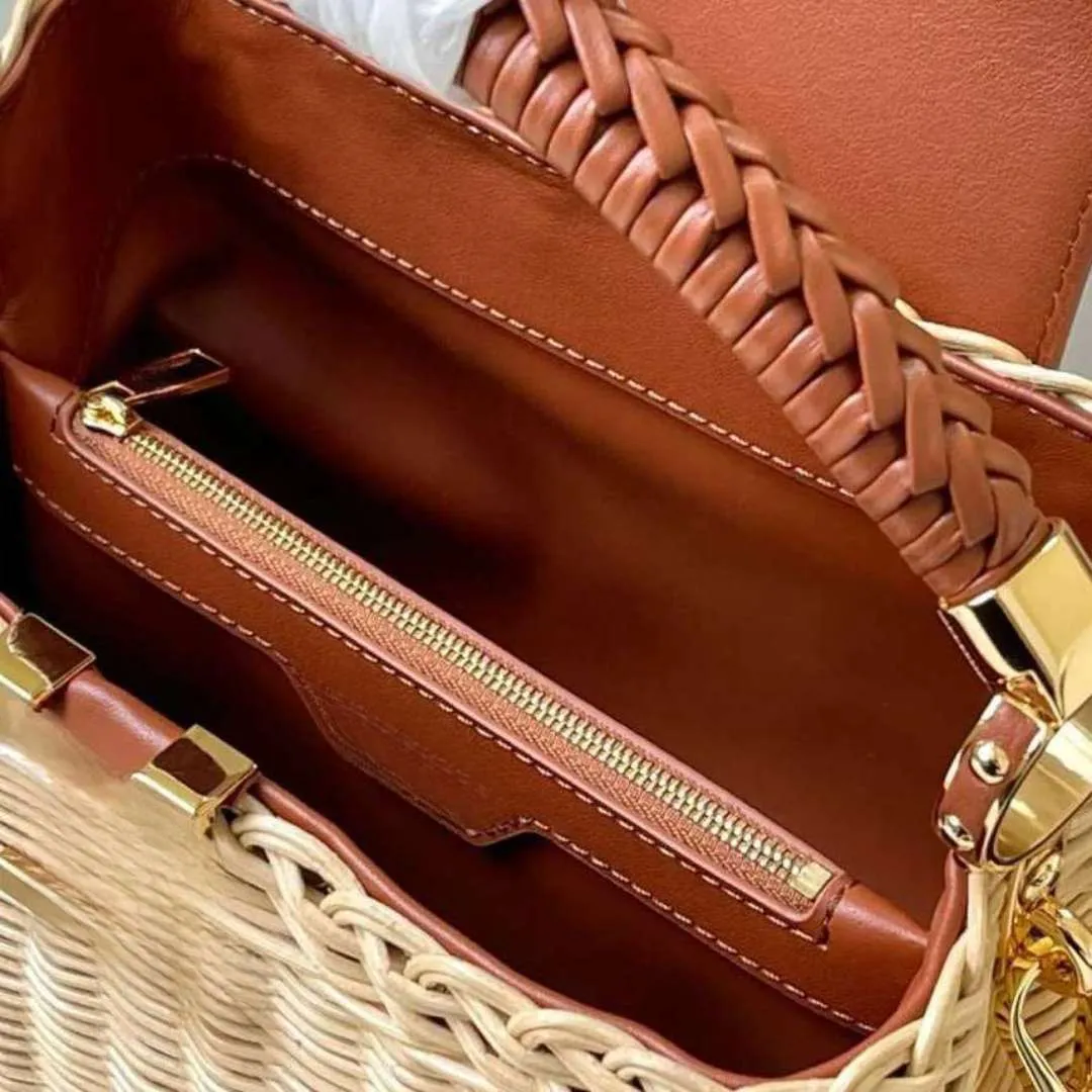 Luxury Hand-Woven Rattan Picnic Bag – Designer Crossbody & Shoulder Bag with Original Cowhide & 18K Gold Hardware (21cm / 27cm / 31cm) - Image 5