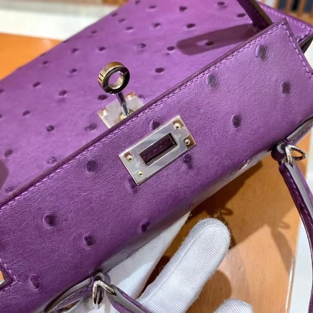 Luxury Mini Ostrich Leather Handbag – Fully Handmade Designer Crossbody & Shoulder Bag with 24K Gold Finish