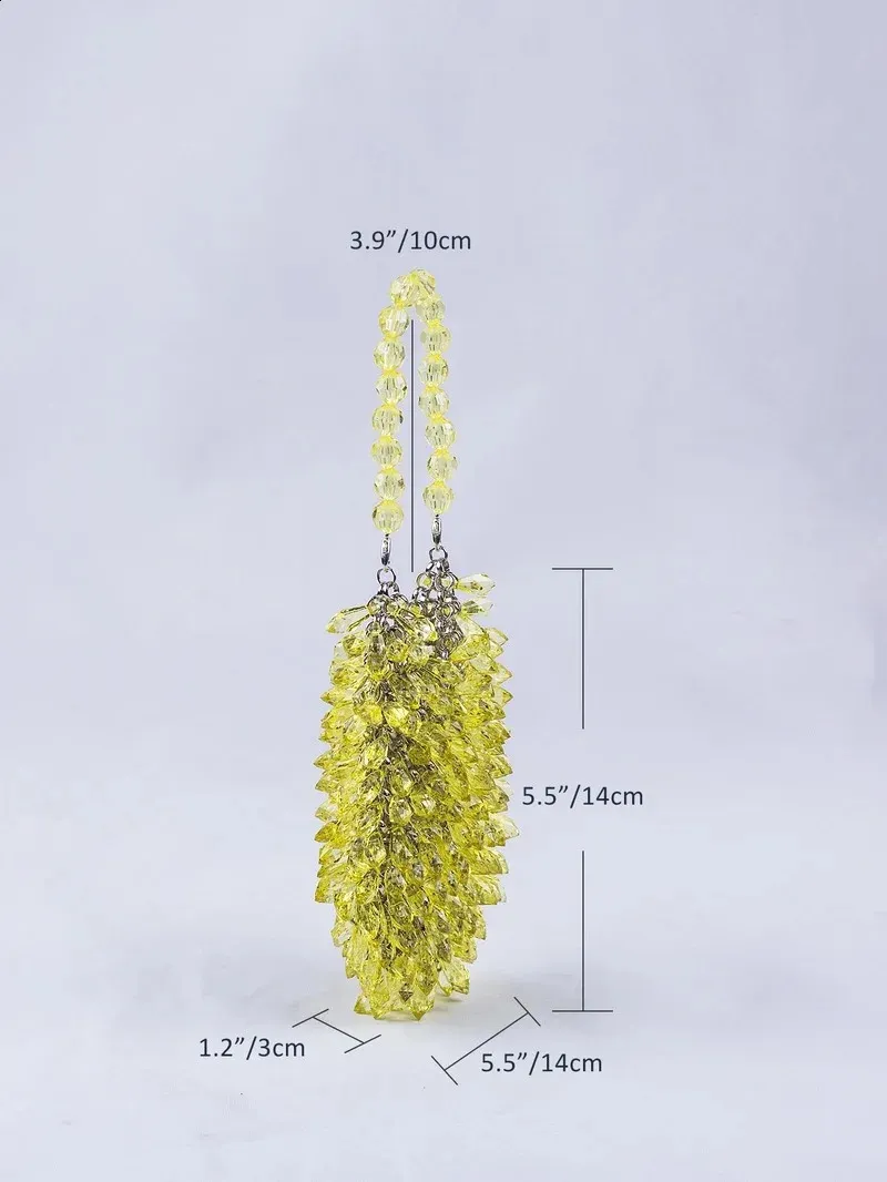 Handwoven Acrylic Crystal Beaded Bucket Bag – Colorful Summer Party Clutch in Green, Blue & Yellow - Image 6