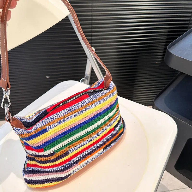 Handmade Crochet Weave Hobo Bag – Colorful Knitted Shoulder Tote for Summer, Beach & Travel