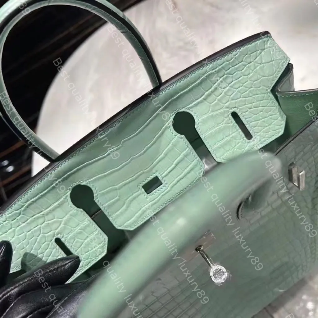 Luxury Handmade Matte Crocodile Tote – Classic Designer Handbag with French Beeswax Stitching & 24K Gold (25cm / 30cm) - Image 3