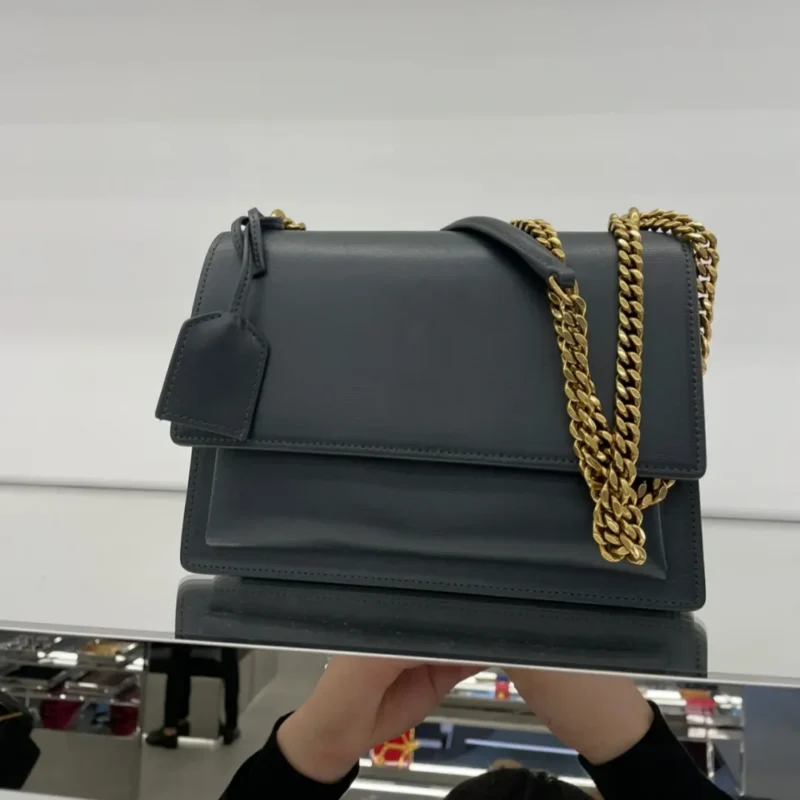 12A Designer Shoulder Bag – Genuine Leather Crossbody with Gold/Silver Metal Chain & Flip Cover