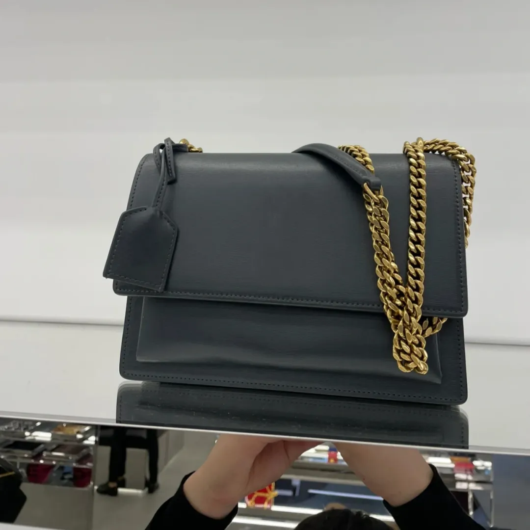 12A Designer Shoulder Bag – Genuine Leather Crossbody with Gold/Silver Metal Chain & Flip Cover