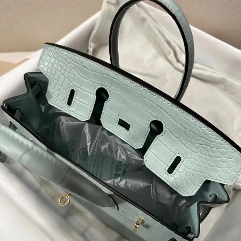 Luxury Handmade Matte Crocodile Tote – Classic Designer Handbag with French Beeswax Stitching & 24K Gold (25cm / 30cm)