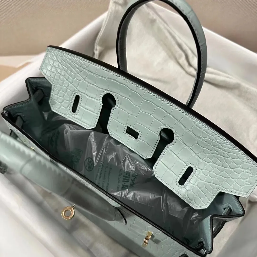 Luxury Handmade Matte Crocodile Tote – Classic Designer Handbag with French Beeswax Stitching & 24K Gold (25cm / 30cm)