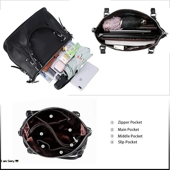 HESHE Genuine Leather Tote Satchel – Women's Shoulder Handbag & Top Handle Crossbody Purse - Image 17