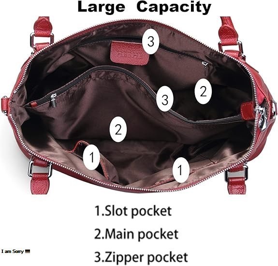 HESHE Genuine Leather Tote Satchel – Women's Shoulder Handbag & Top Handle Crossbody Purse - Image 5