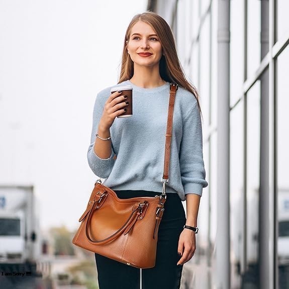 HESHE Genuine Leather Tote Satchel – Women's Shoulder Handbag & Top Handle Crossbody Purse - Image 12