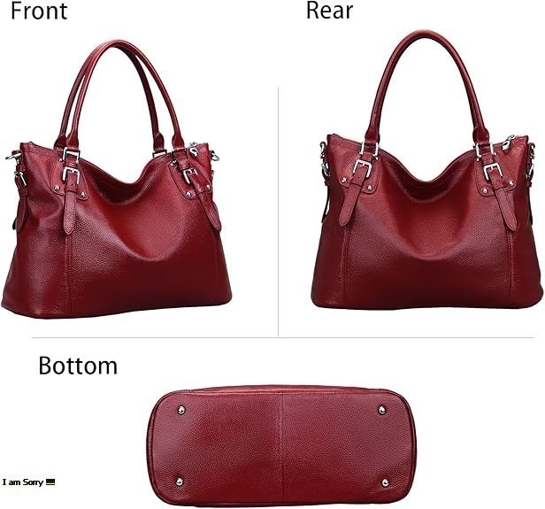 HESHE Genuine Leather Tote Satchel – Women's Shoulder Handbag & Top Handle Crossbody Purse - Image 3