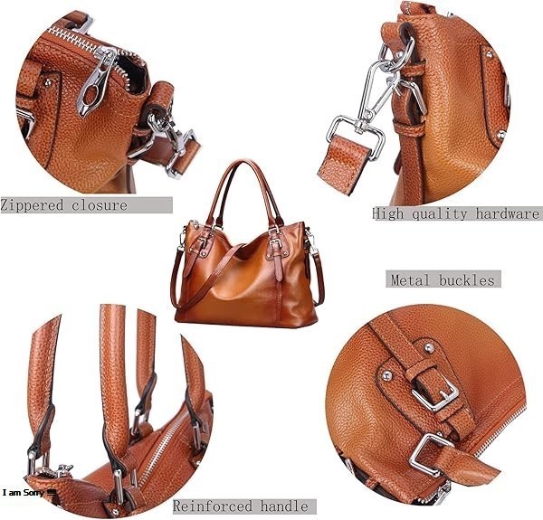 HESHE Genuine Leather Tote Satchel – Women's Shoulder Handbag & Top Handle Crossbody Purse - Image 11