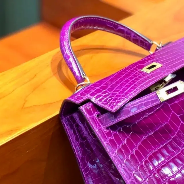 Luxury Shiny Niloticus Crocodile Handbag – Handmade French Designer Crossbody & Shoulder Business Bag with 24K Gold (25cm / 28cm)