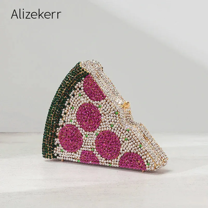 Alizekerr Pizza Slice Crystal Clutch – Unique Rhinestone Evening Bag for Parties & Weddings