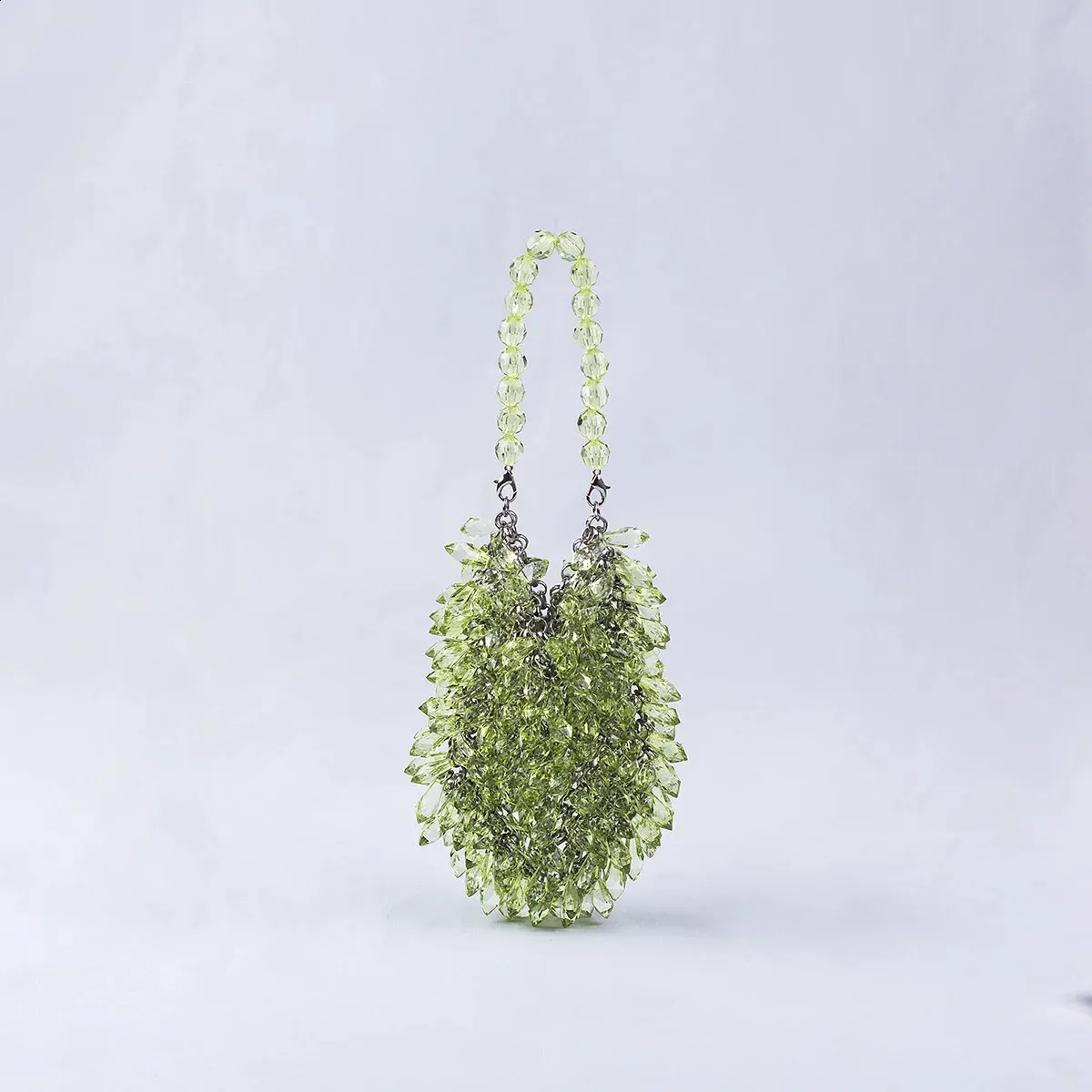 Handwoven Acrylic Crystal Beaded Bucket Bag – Colorful Summer Party Clutch in Green, Blue & Yellow - Image 3