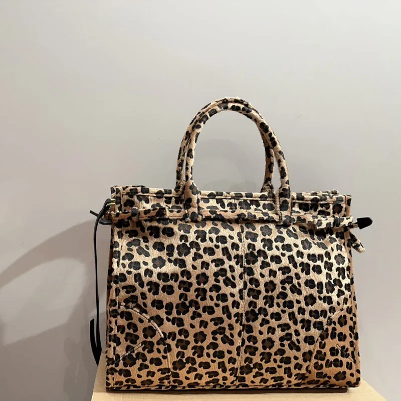 Leopard Print Horsehair Leather Shoulder Bag – Brown Casual Crossbody Designer Handbag for Women - Image 8