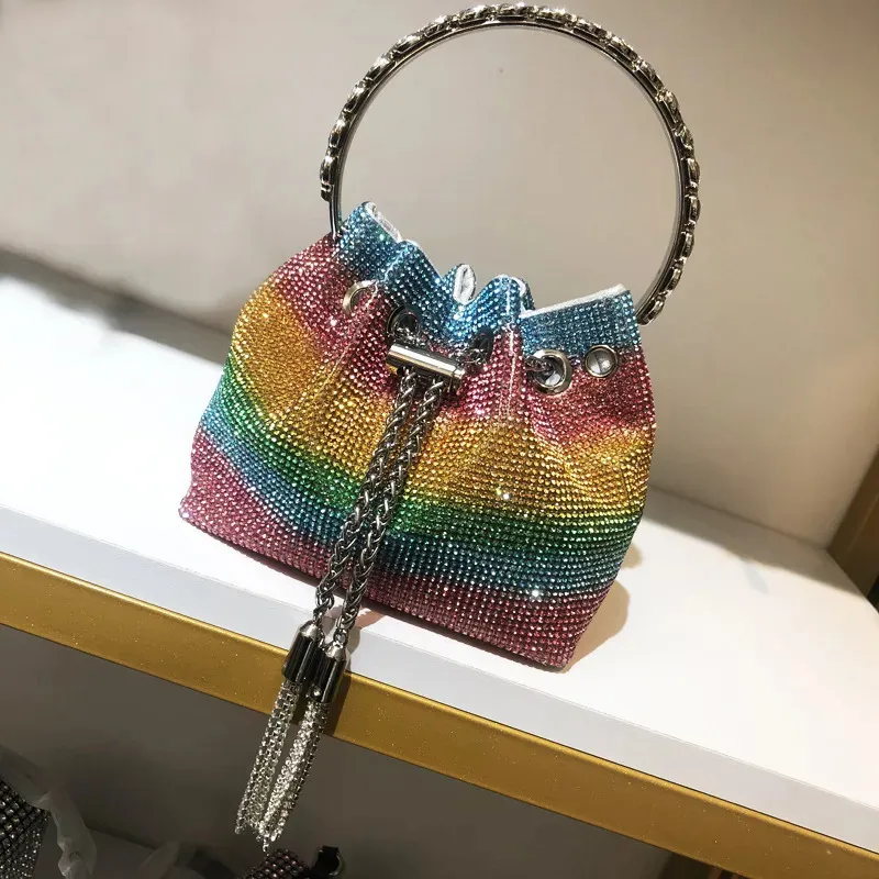 Luxury Crystal Bucket Clutch – Shiny Diamond Evening Bag with Chain & Metal Ring Handle for Weddings & Parties - Image 12