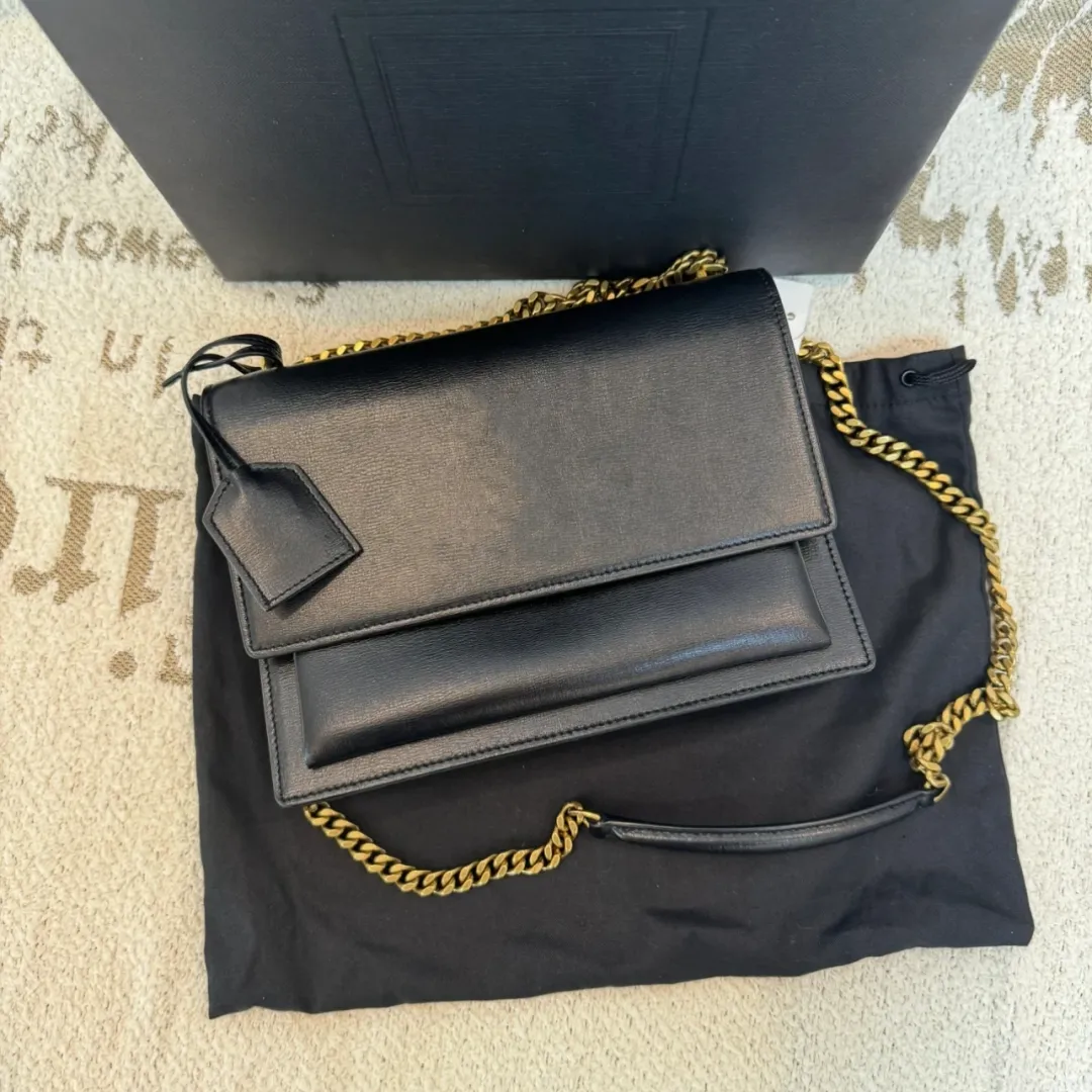 12A Designer Shoulder Bag – Genuine Leather Crossbody with Gold/Silver Metal Chain & Flip Cover - Image 2